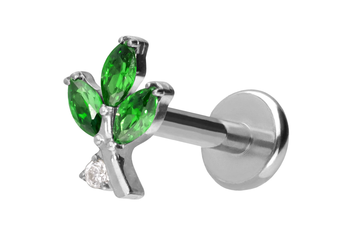 Titan Labret Piercing mit Push Fit KRISTALLZWEIG